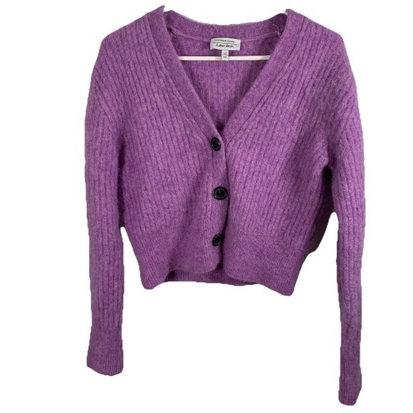 & Other Stories Cardigan Sweater Alpaca & Wool Purple Cropped Women M Coquette - Picture 2 of 11